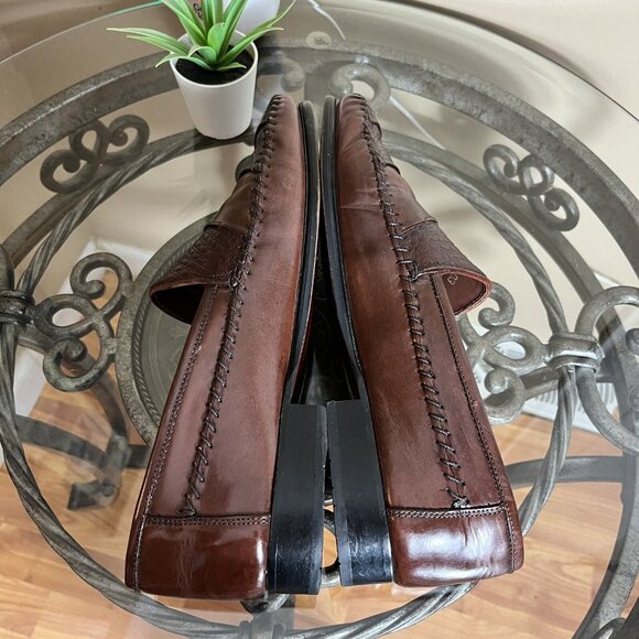 Stacy Adams Loafers Slip On Mens Size 10 M Brown Leather Snake Print Made Brazil - Picture 5 of 10